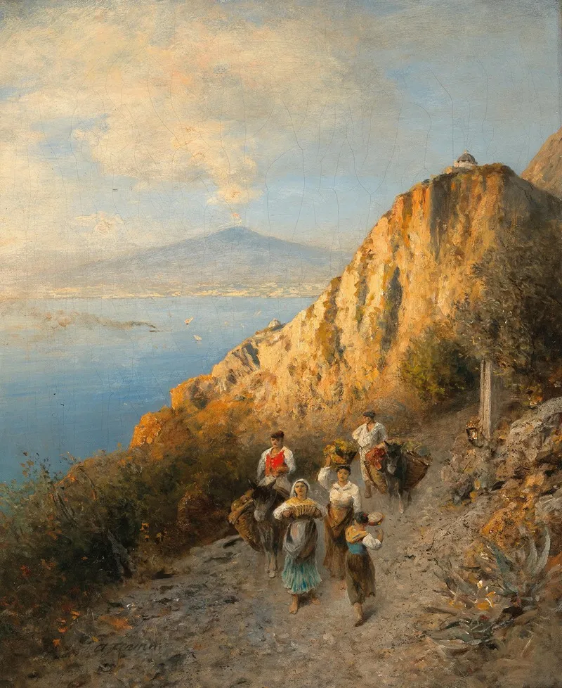 Returning Home From The Market With Vesuvius In The Background