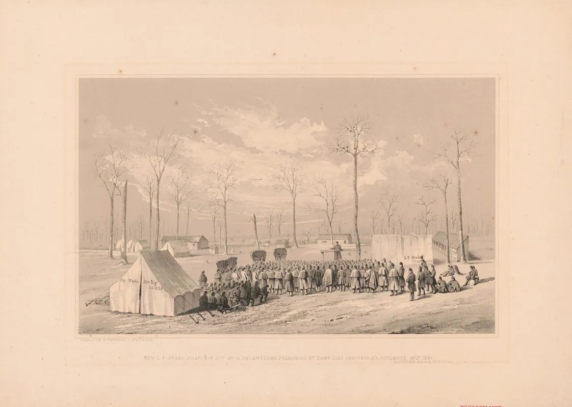 Rev L F Drake Chaplain 31st Ohio Volunteers Preaching At Camp Dick Robinson Ky November 10th 1861