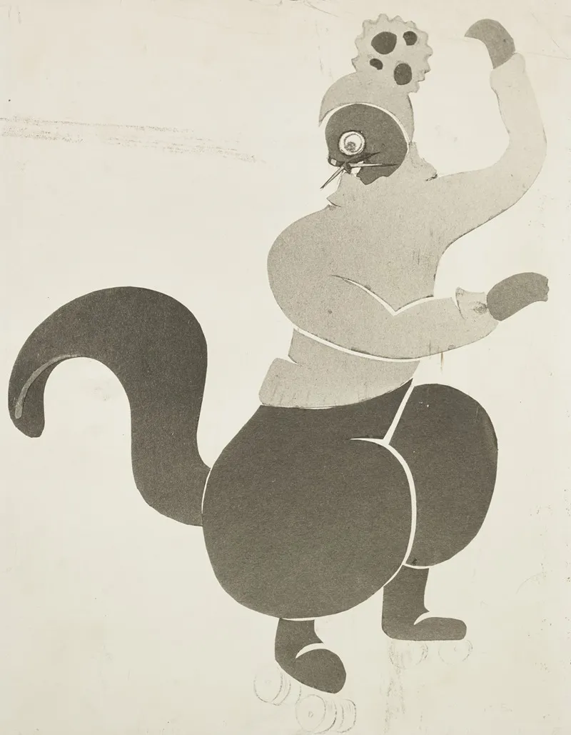 Revolt Of The Beavers Grey And Black Animal Costume With Roller Skates Wall Art by Samuel Leve - High-Resolution Digital Print
