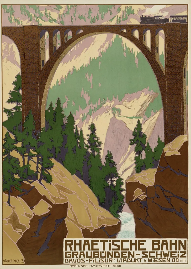 Rhatische Bahn Graubunden Schweiz Wall Art by Walther Koch - High-Resolution Digital Print