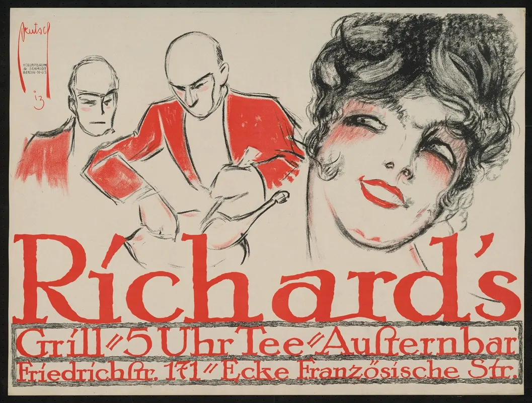 Richards Grill Frauenkopf Und Zwei Ober Wall Art by Ernst Deutsch - High-Resolution Digital Print