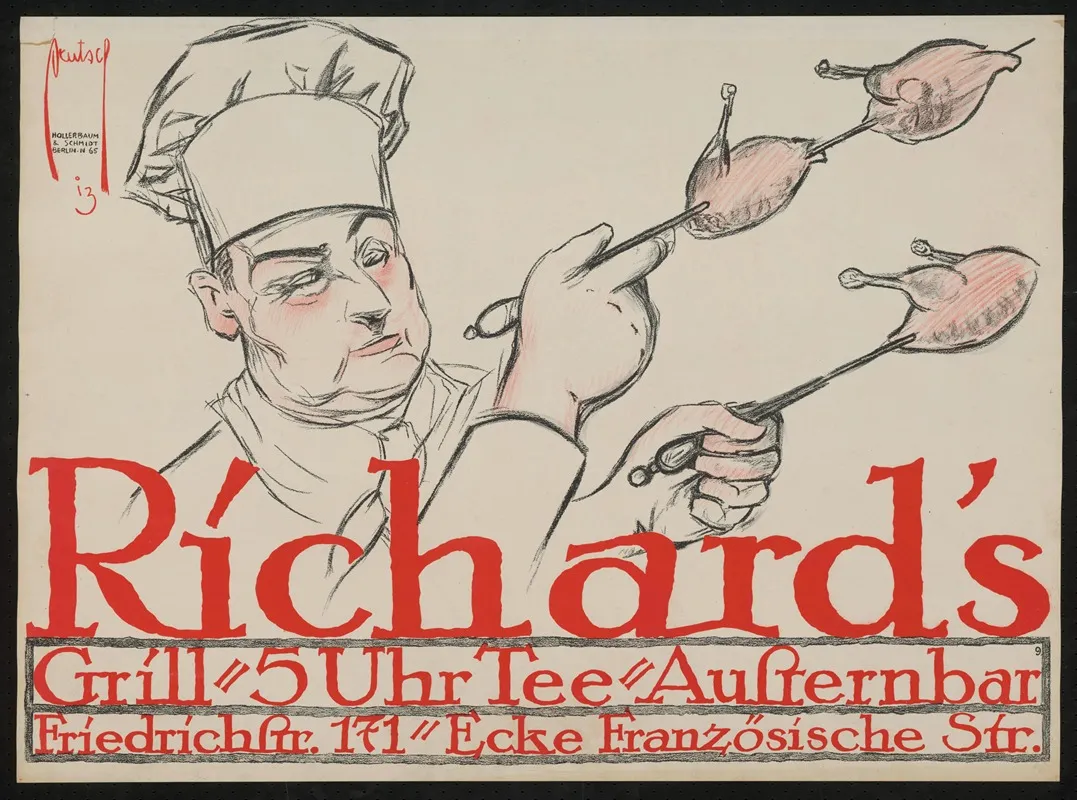 Richards Grill Koch Mit Aufgespiesten Brathahnchen Wall Art by Ernst Deutsch - High-Resolution Digital Print
