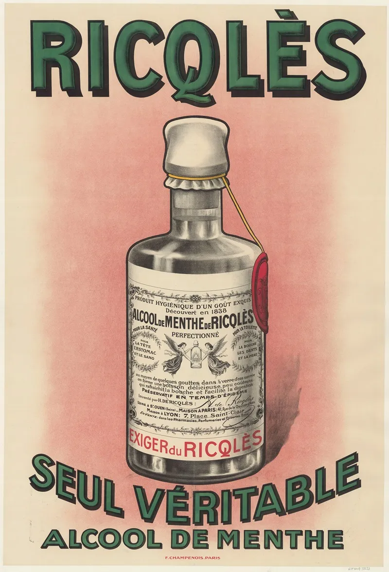 Ricqles Seul Veritable Alcool De Menthe 2 Wall Art by Imp. F. Champenois - High-Resolution Digital Print