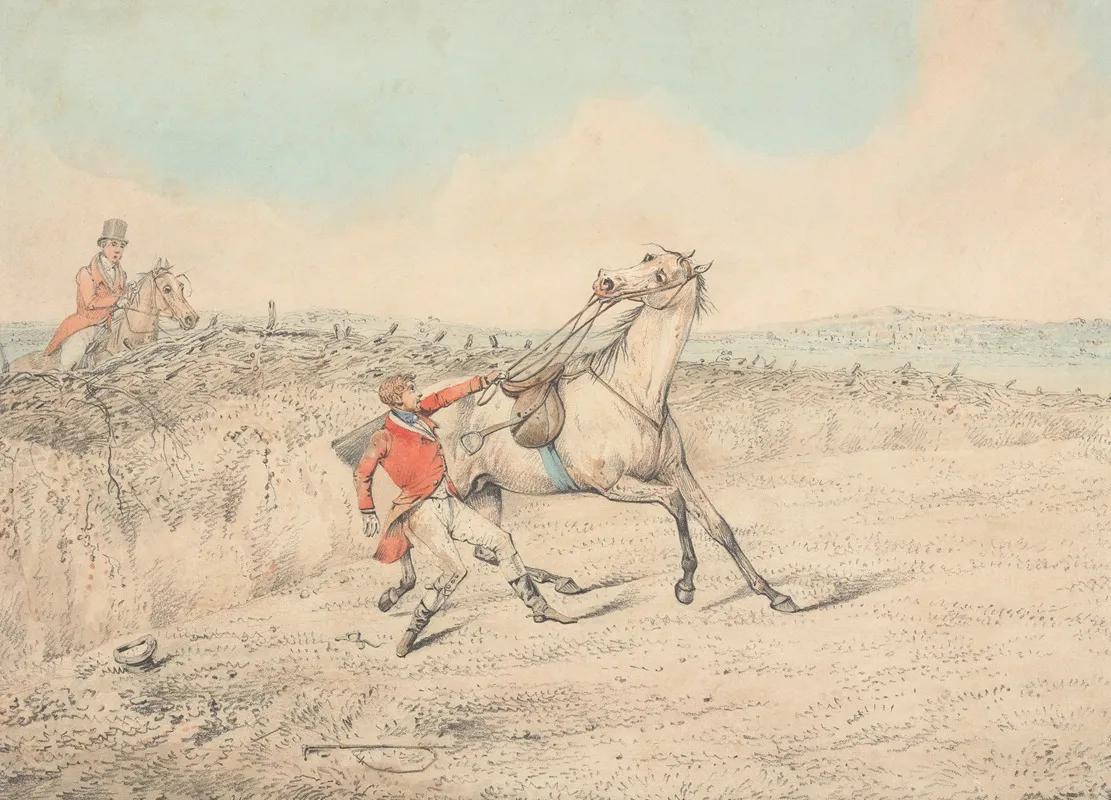 Rider Holding On To A Gray Horse After A Fall