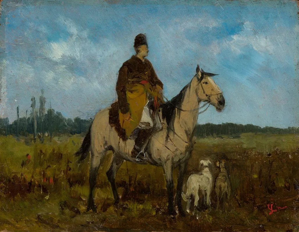 Rider On Horseback With Greyhounds Wall Art by Jan Chełmiński - High-Resolution Digital Print