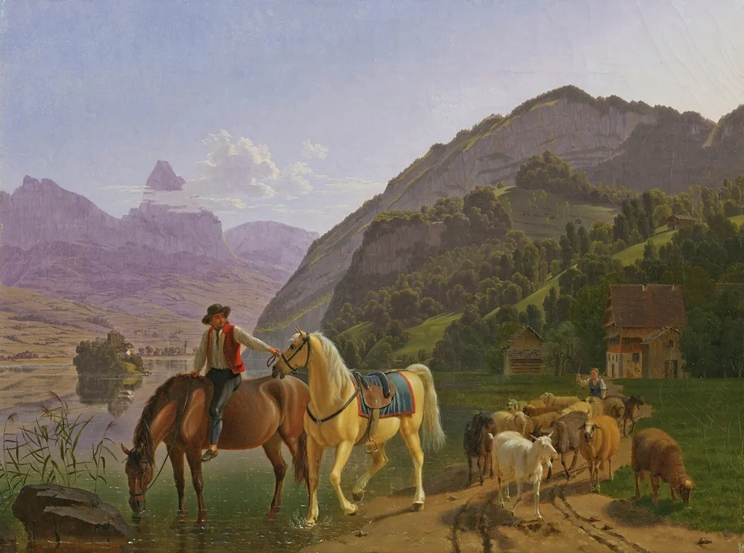 Rider With Two Horses And Herd