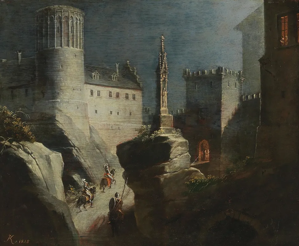 Riders Approaching A Romantic Castle Wall Art by Ludwig Kohl - High-Resolution Digital Print