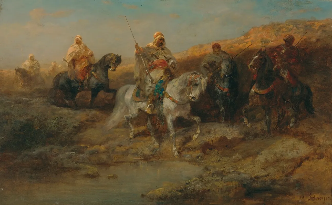 Riders By An Oasis Wall Art by Adolf Schreyer - High-Resolution Digital Print