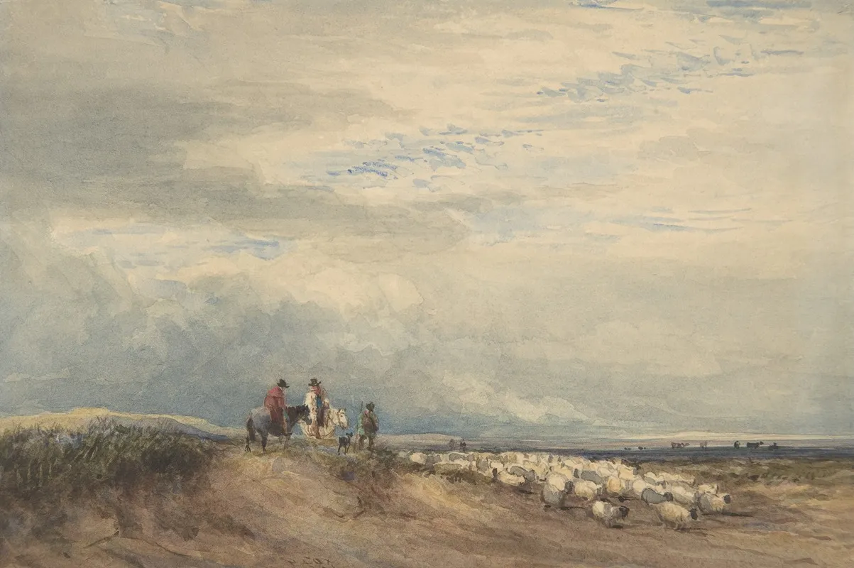 Riders With Sheep Near An Estuary Wall Art by David Cox - High-Resolution Digital Print