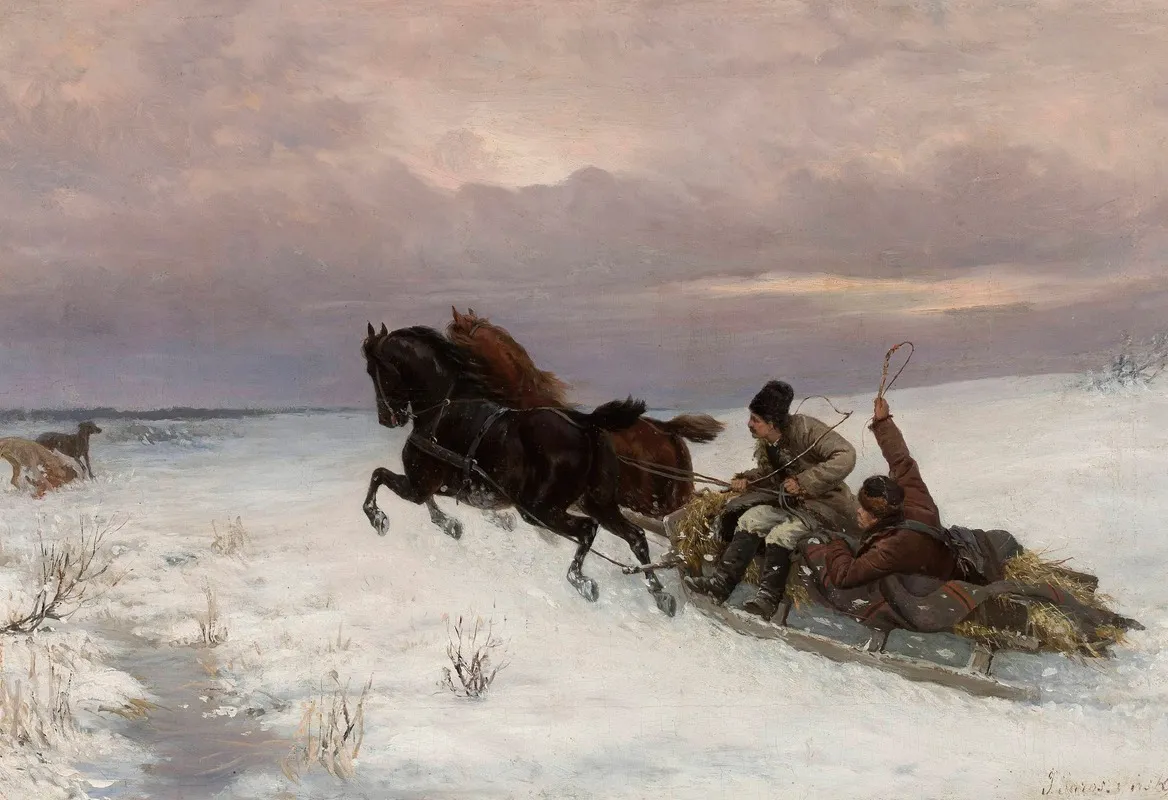 Riding In A Sleigh Wall Art by Józef Jaroszyński - High-Resolution Digital Print