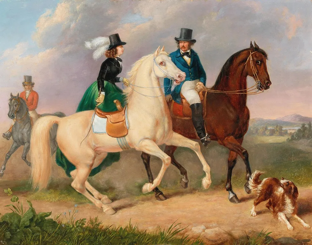 Riding Out With Lady In A Green Skirt Wall Art by Josef Ziegler - High-Resolution Digital Print