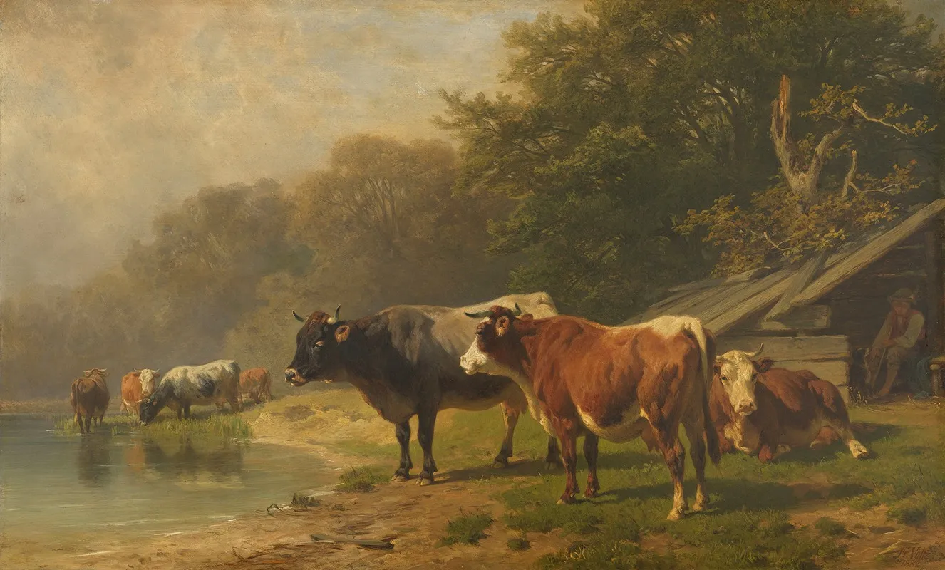 Rinder Am Seeufer Wall Art by Friedrich Voltz - High-Resolution Digital Print