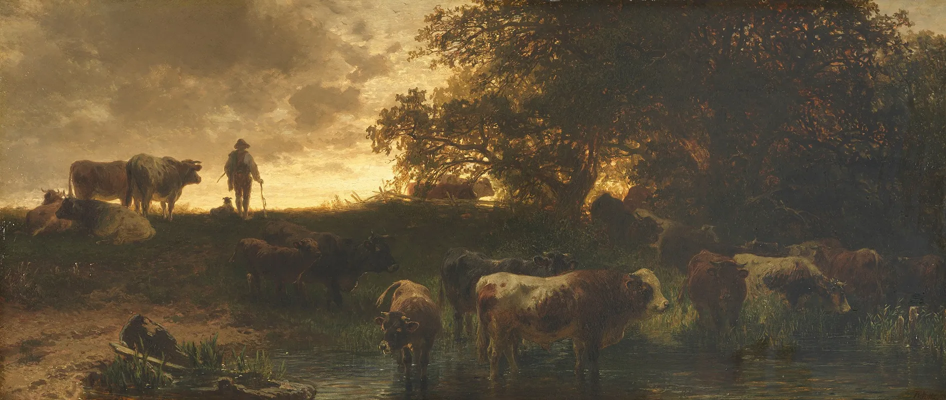 Rinderherde An Der Tranke Wall Art by Friedrich Voltz - High-Resolution Digital Print