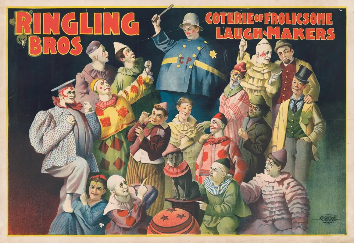 Ringling Bros Coterie Of Frolicsome Laugh Makers Wall Art by Courier Litho. Co. - High-Resolution Digital Print