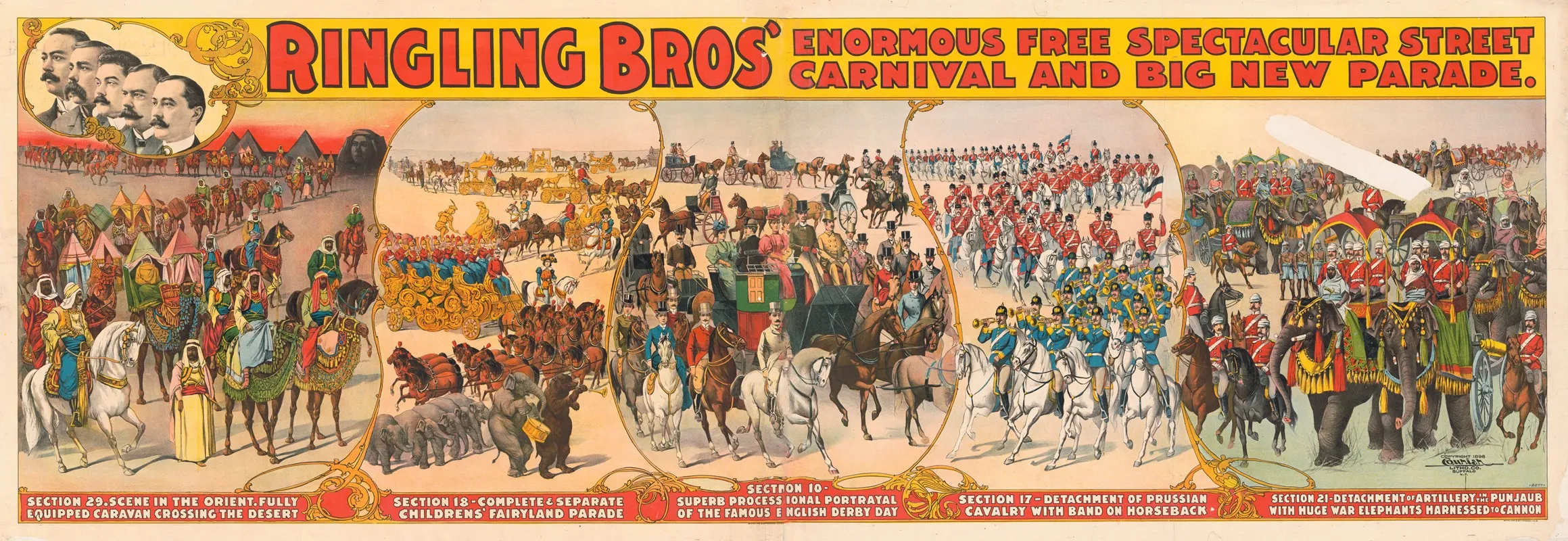 Ringling Bros Enormous Free Spectacular Street Carnival And Big New Parade Wall Art by Courier Litho. Co. - High-Resolution Digital Print