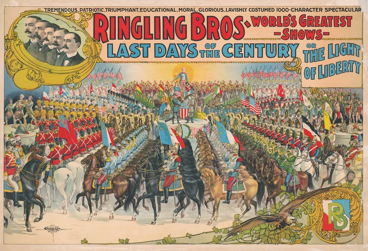 Ringling Bros Worlds Greatest Shows Last Days Of The Century Or The Light Of Liberty Wall Art by Courier Litho. Co. - High-Resolution Digital Print