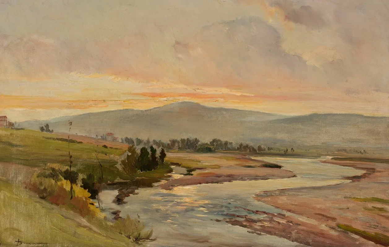 River At Sunset 3 Wall Art by Léon Pierre Ducaruge - High-Resolution Digital Print