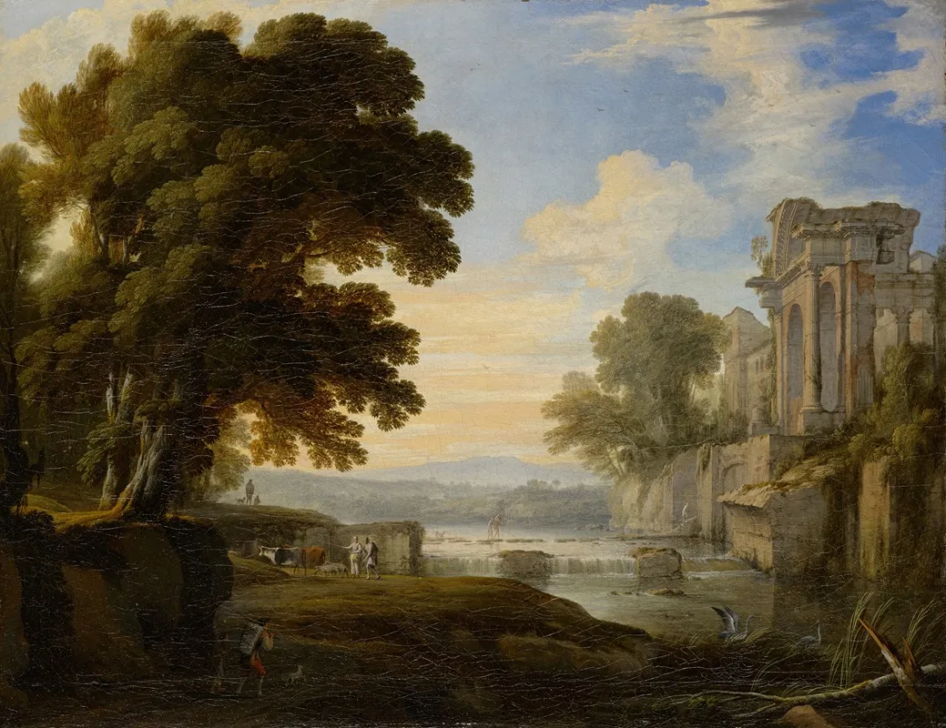 River Bank With Ancient Ruins Wall Art by Pierre Patel the elder - High-Resolution Digital Print