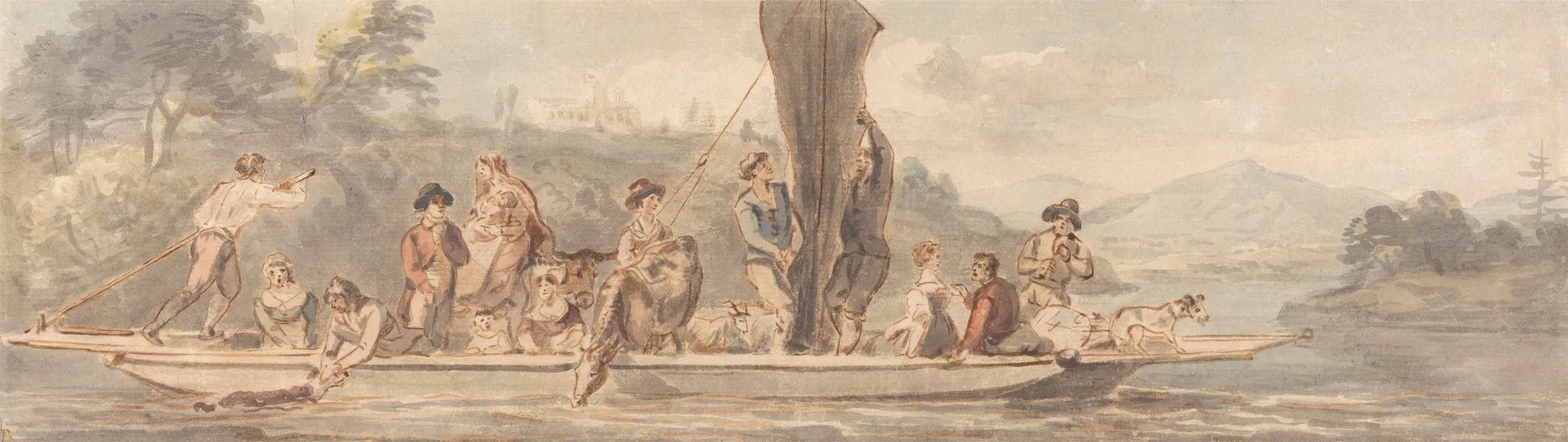 River Ferry With Many Passengers And Animals