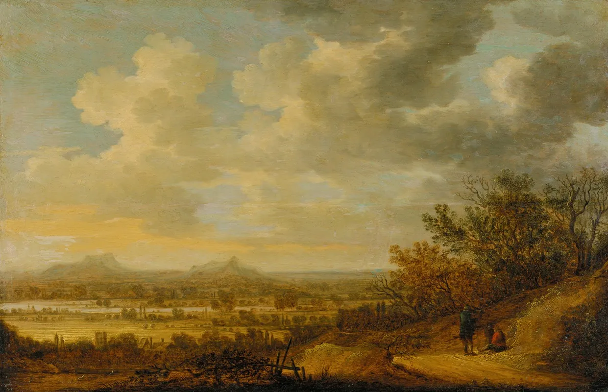 River Landscape In The Evening With Resting Wanderers Wall Art by Johan Pietersz. Schoeff - High-Resolution Digital Print