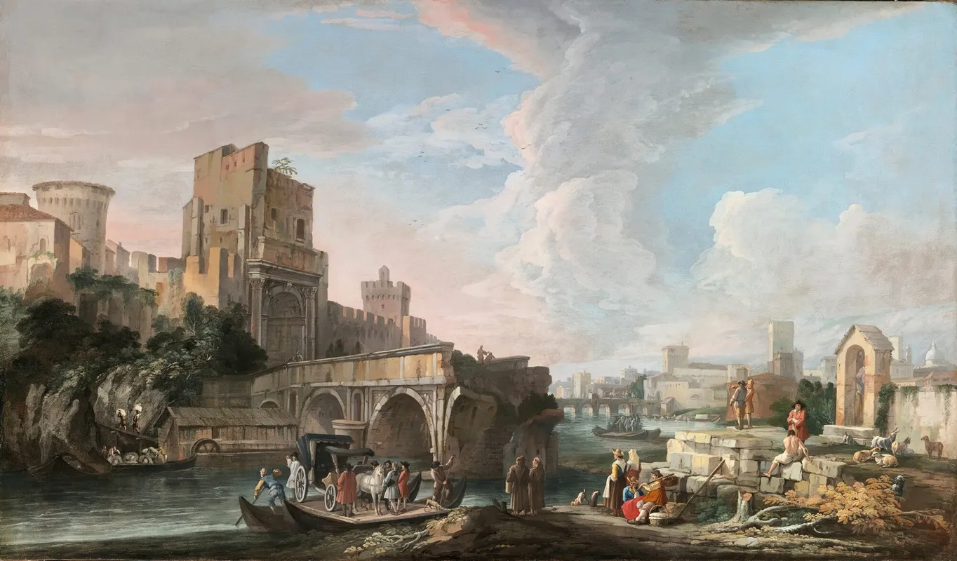 River Landscape With A Capriccio View Of The Ponte Rotto Rome