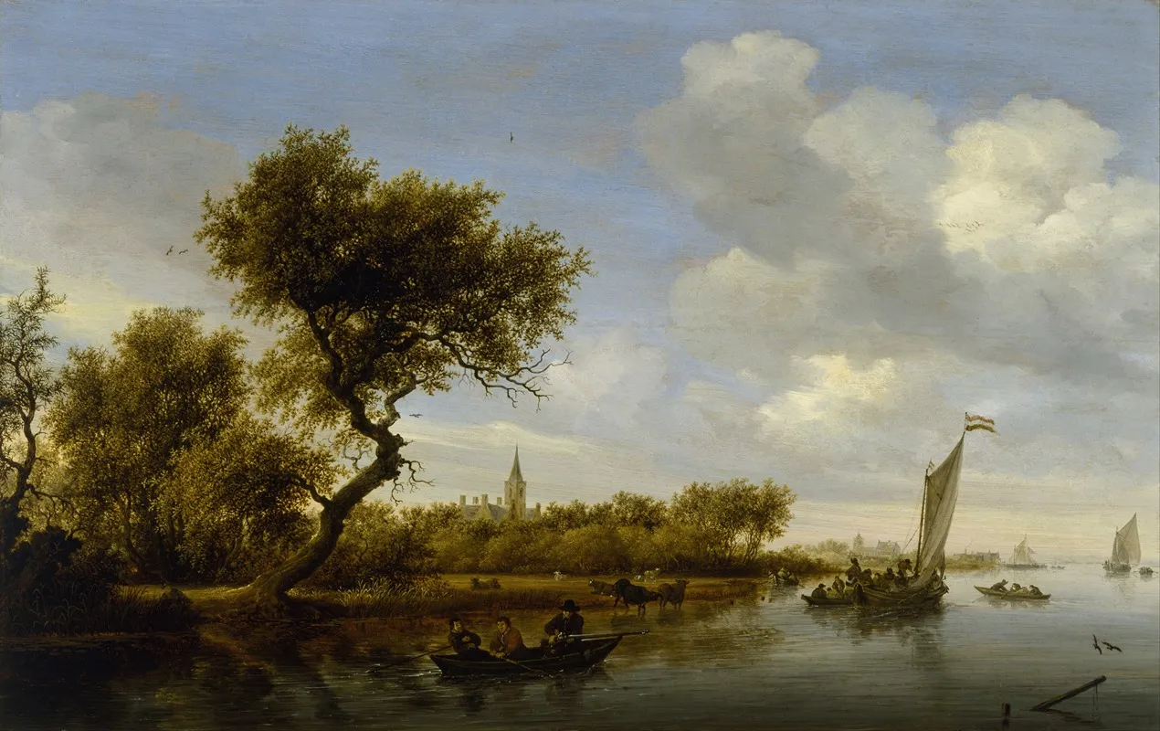 River Landscape With A Church In The Distance