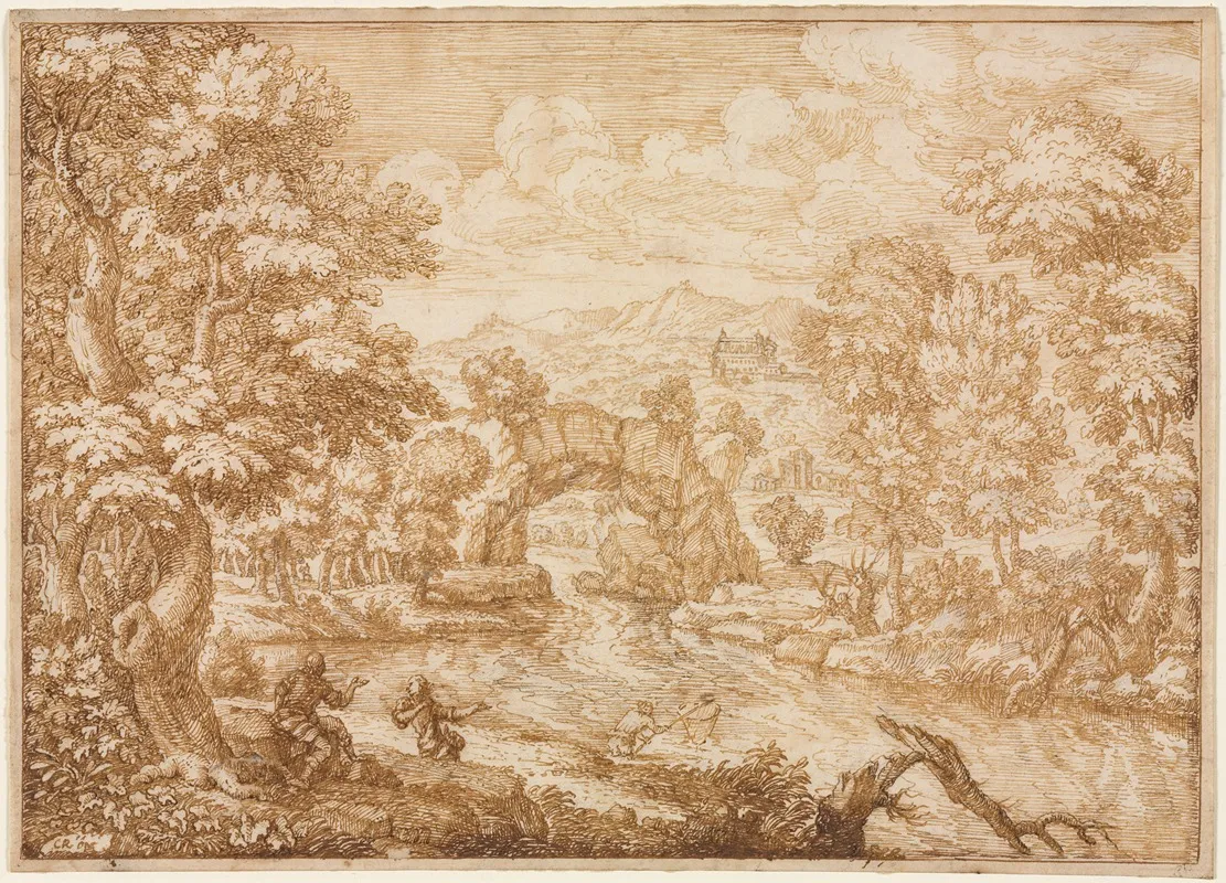 River Landscape With Arched Rock Wall Art by Crescenzio di Onofrio - High-Resolution Digital Print