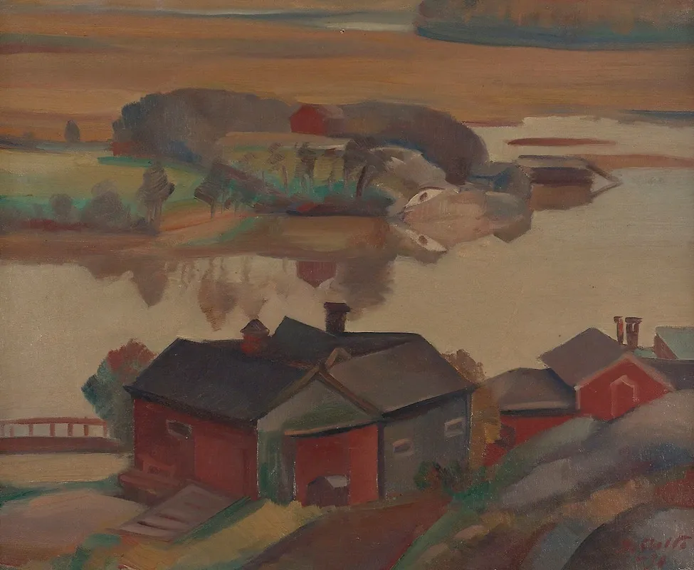 River Landscape With Buildings