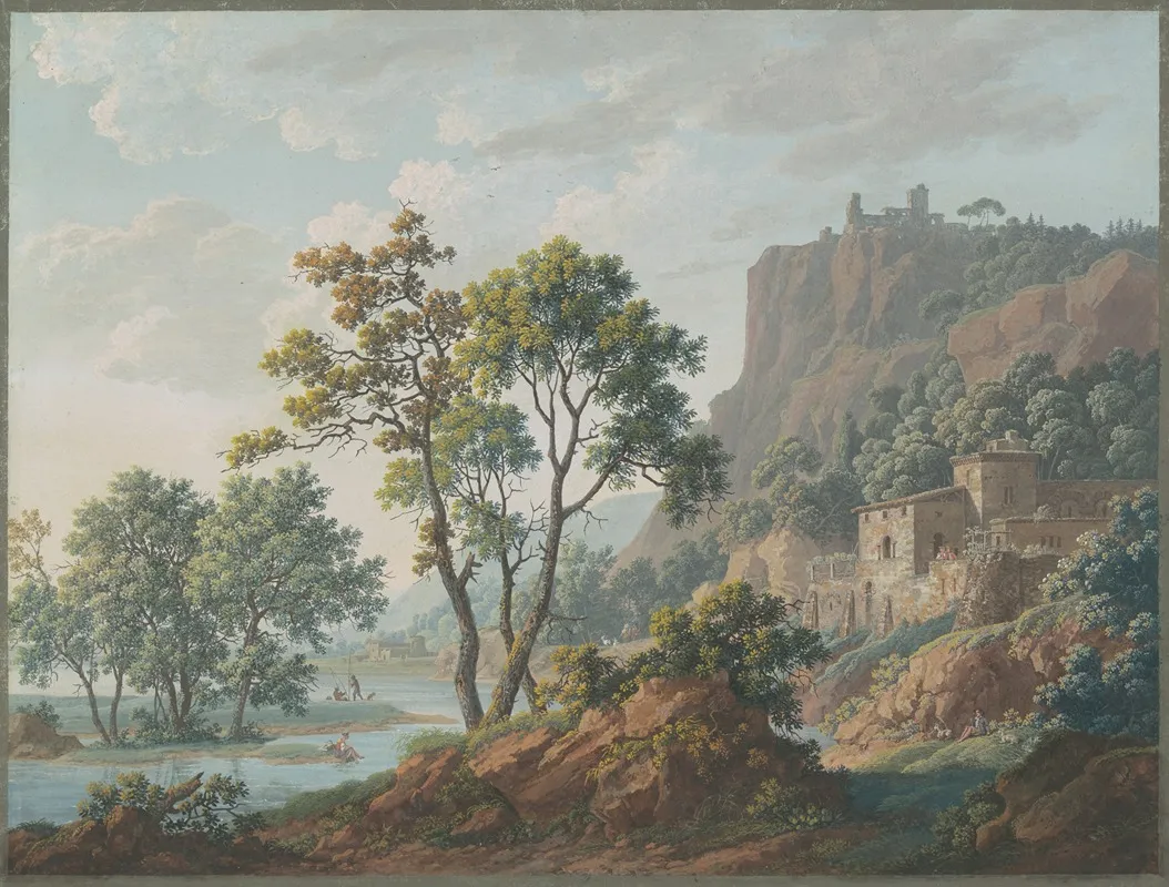 River Landscape With Castles And Fishermen Wall Art by Baron Louis-Albert-Guillain Bacler d'Albe - High-Resolution Digital Print