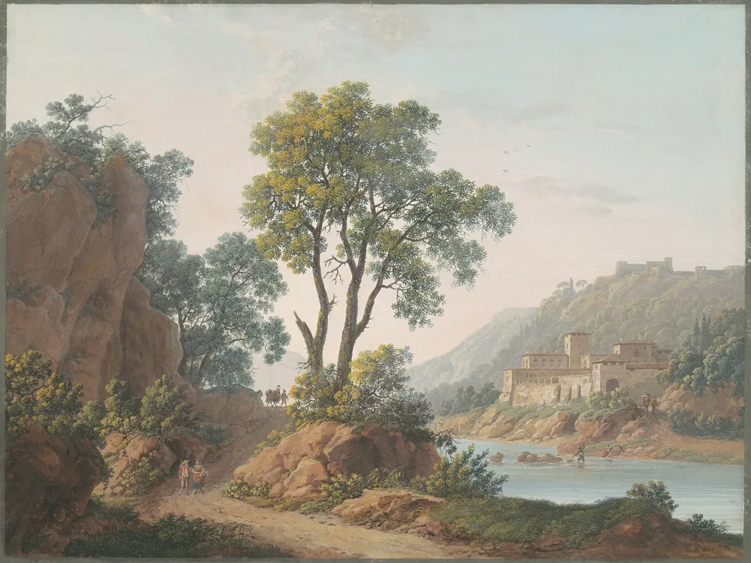 River Landscape With Castles And Travelers Wall Art by Baron Louis-Albert-Guillain Bacler d'Albe - High-Resolution Digital Print