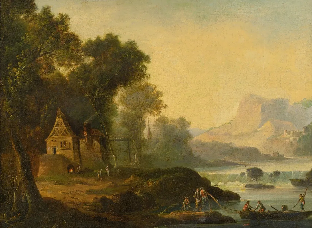 River Landscape With Figures Wall Art by Continental School - High-Resolution Digital Print