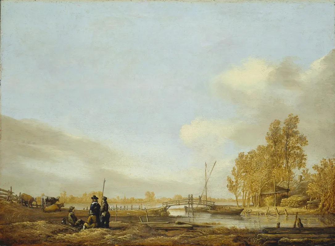 River Landscape With Footbridge