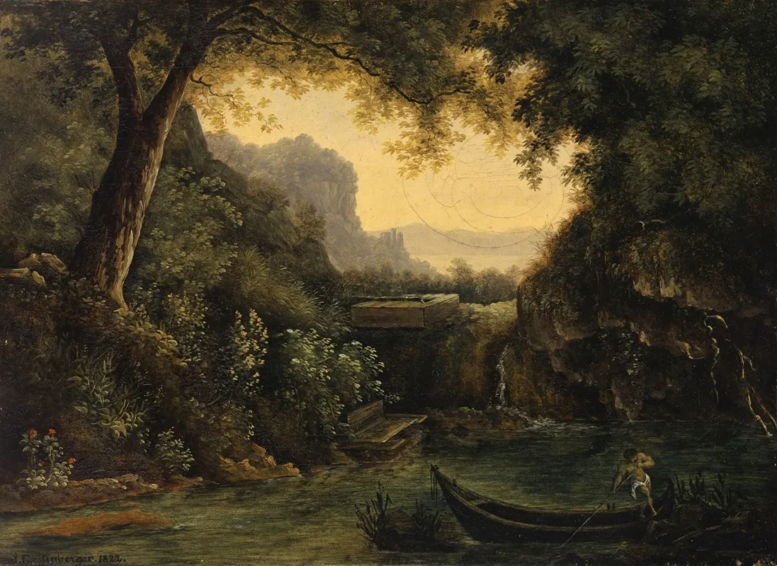 River Landscape With Nude Mariner Wall Art by Isaak Fürstenberger - High-Resolution Digital Print