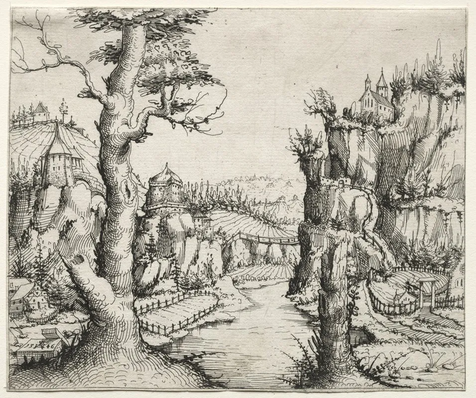 River Landscape With Rocks At Left And Right
