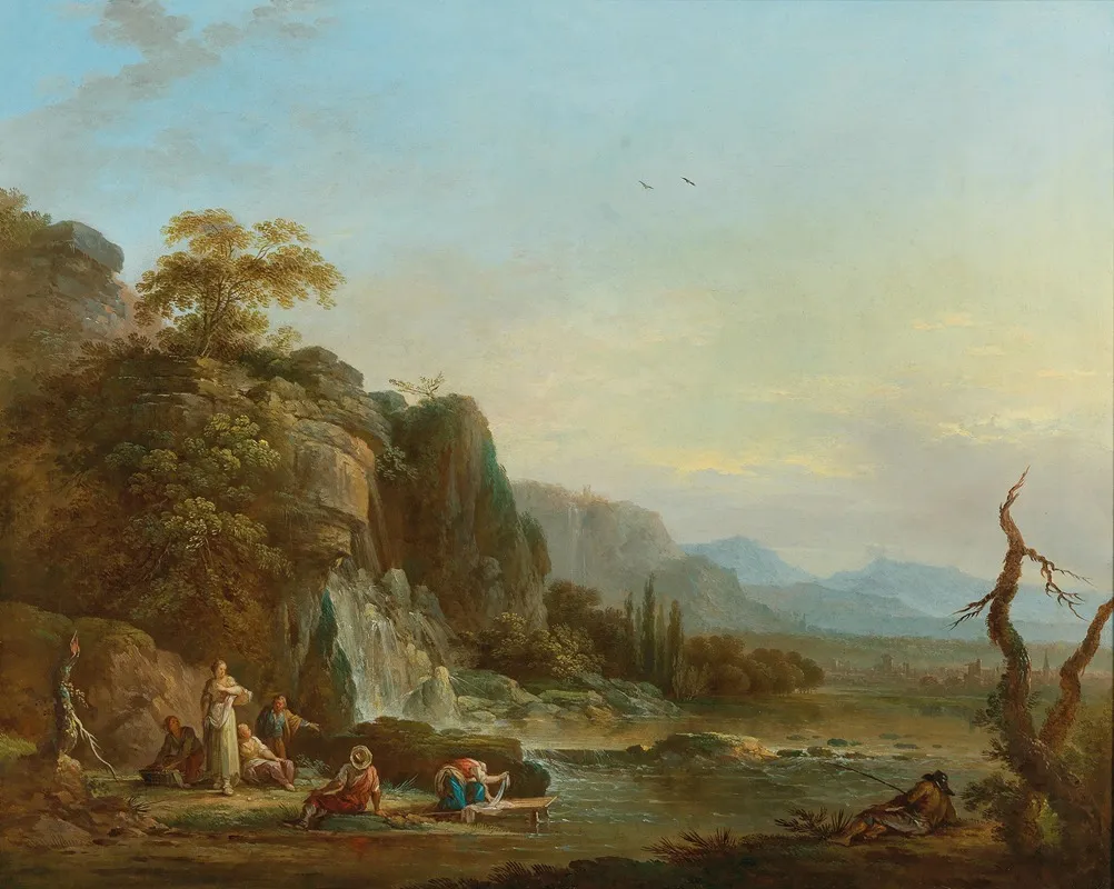 River Landscapes With Figures 2 Wall Art by Jean Baptiste Claudot - High-Resolution Digital Print