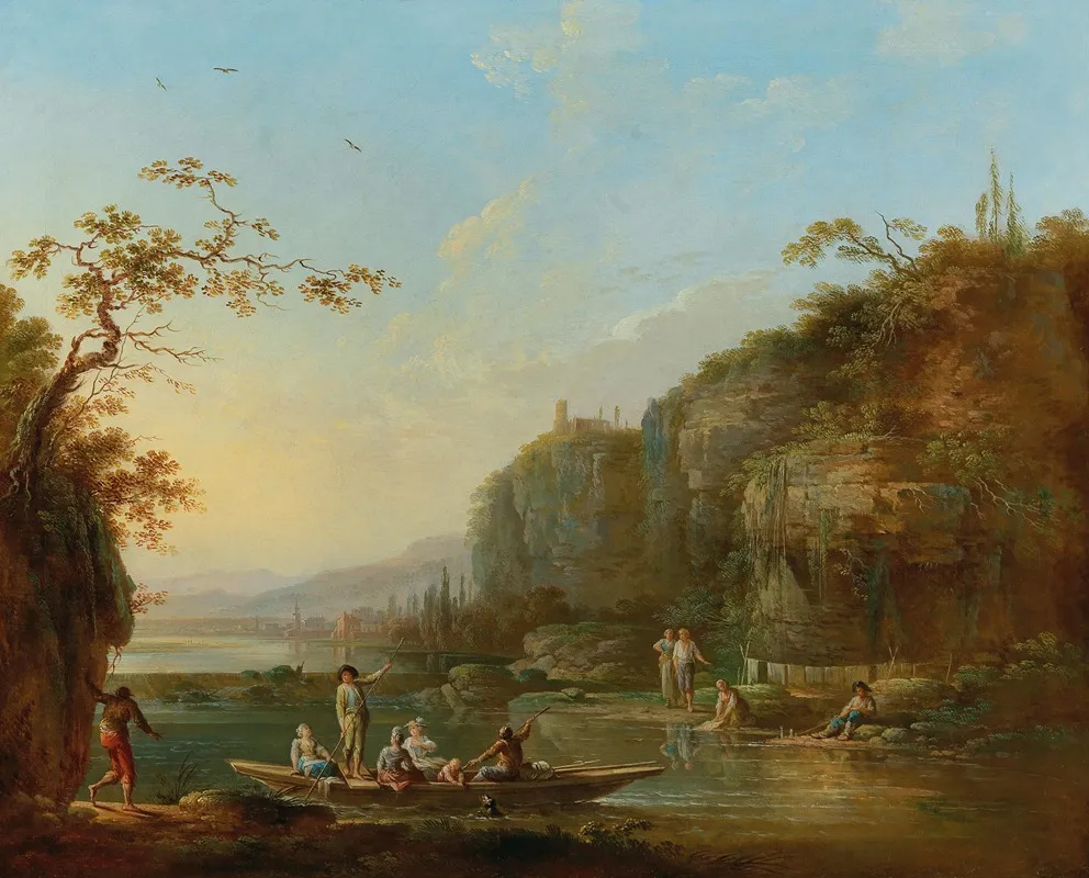 River Landscapes With Figures Wall Art by Jean Baptiste Claudot - High-Resolution Digital Print