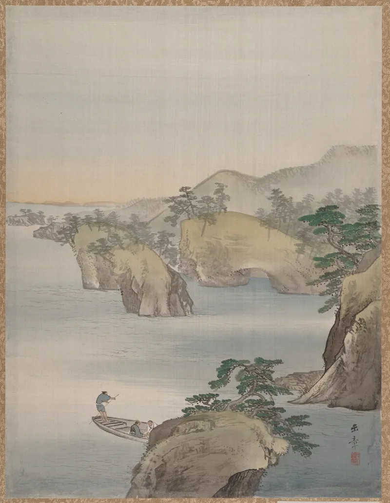 River Scene With Rocky Hills In Background Wall Art by Kawabata Gyokushō - High-Resolution Digital Print