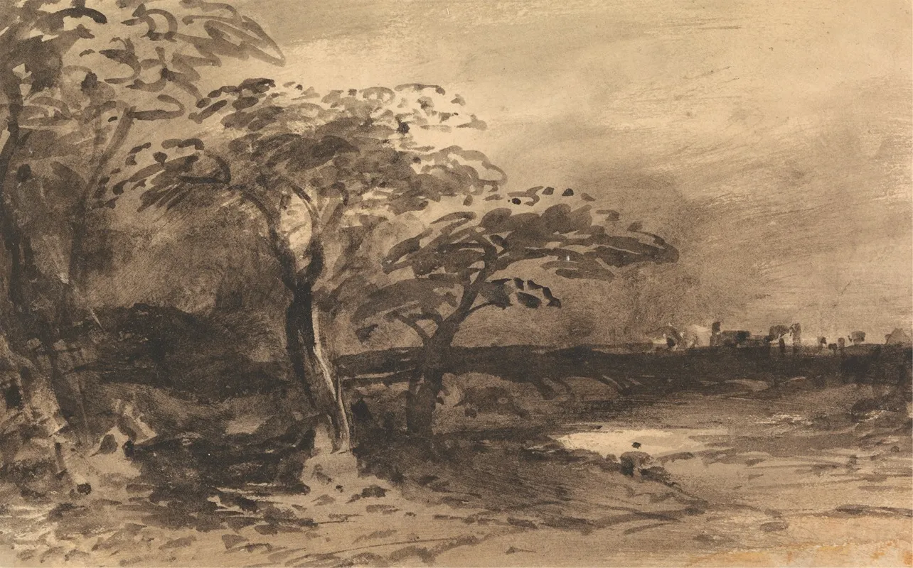 River Trees And Distant Town