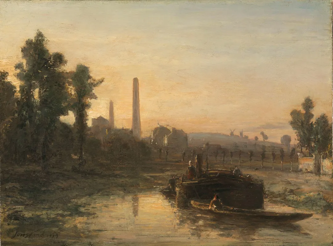 River View In France Possibly Near Pontoise Wall Art by Johan Barthold Jongkind - High-Resolution Digital Print