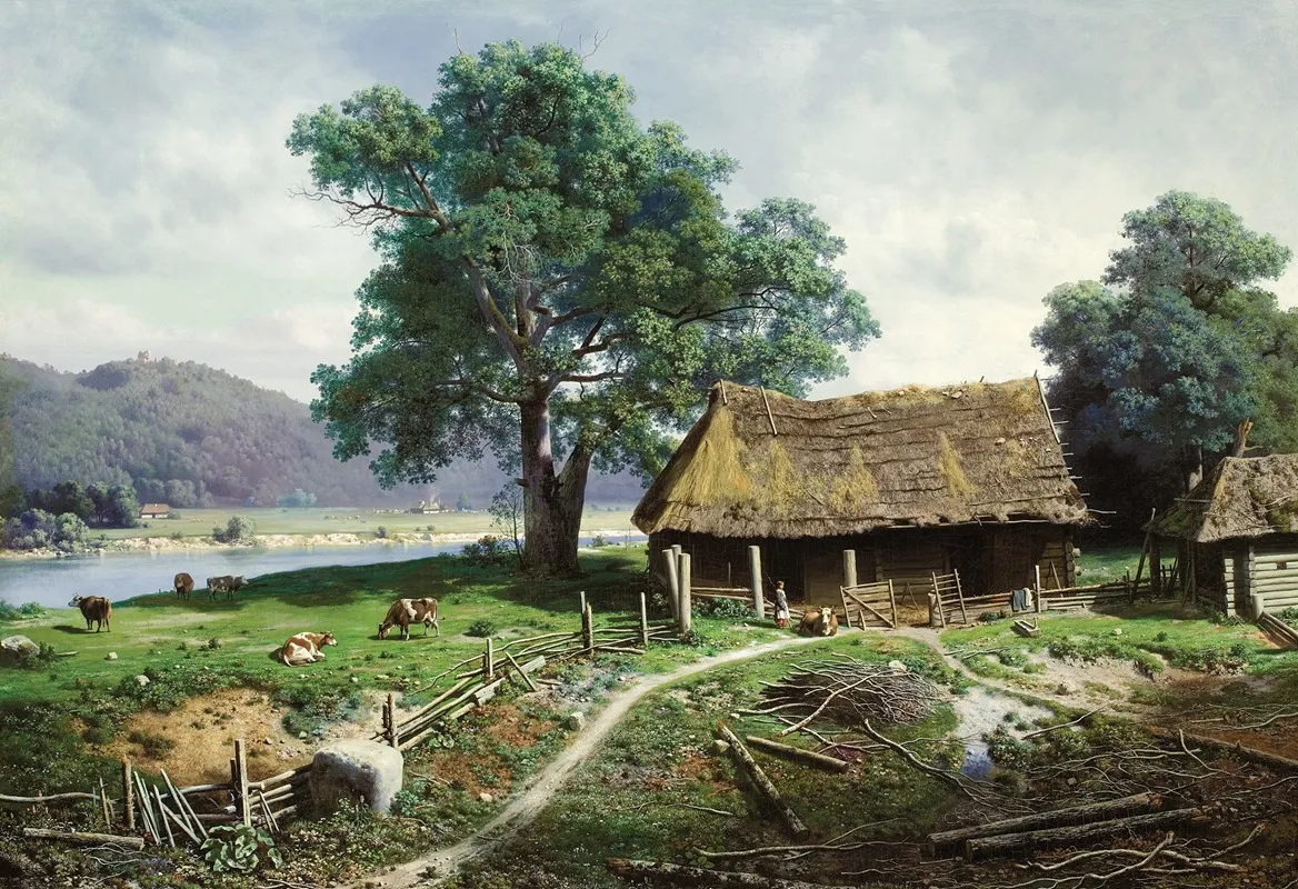 Riverside Farmstead Wall Art by Mikhail Klodt - High-Resolution Digital Print