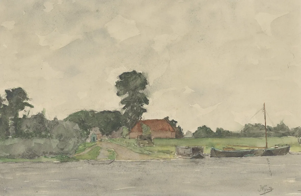Rivierlandschap Met Boerderij After George Henry Boughton Wall Art by Johannes Abraham Mondt - High-Resolution Digital Print