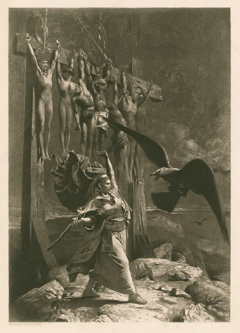 Rizpah Protecting The Bodies Of Her Sons Wall Art by Georges Becker - High-Resolution Digital Print
