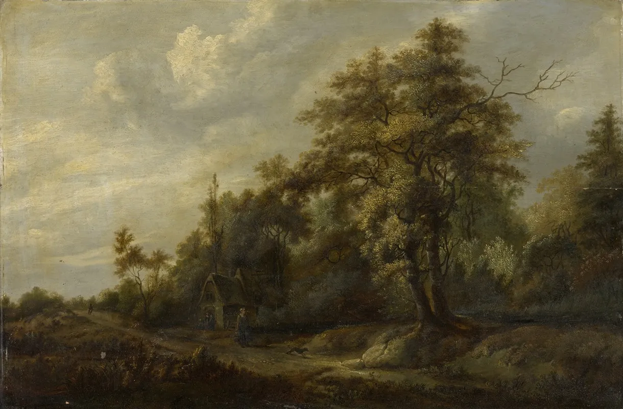 Road In The Woods With Staffage Figures Wall Art by François van Knibbergen - High-Resolution Digital Print