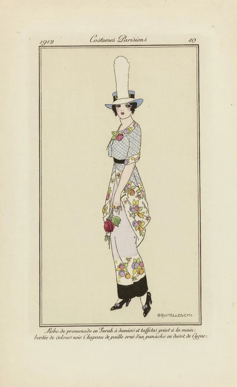 Robe De Promenade En Sarah A Damiers Et Taffetas Peint A La Main Wall Art by Umberto Brunelleschi - High-Resolution Digital Print