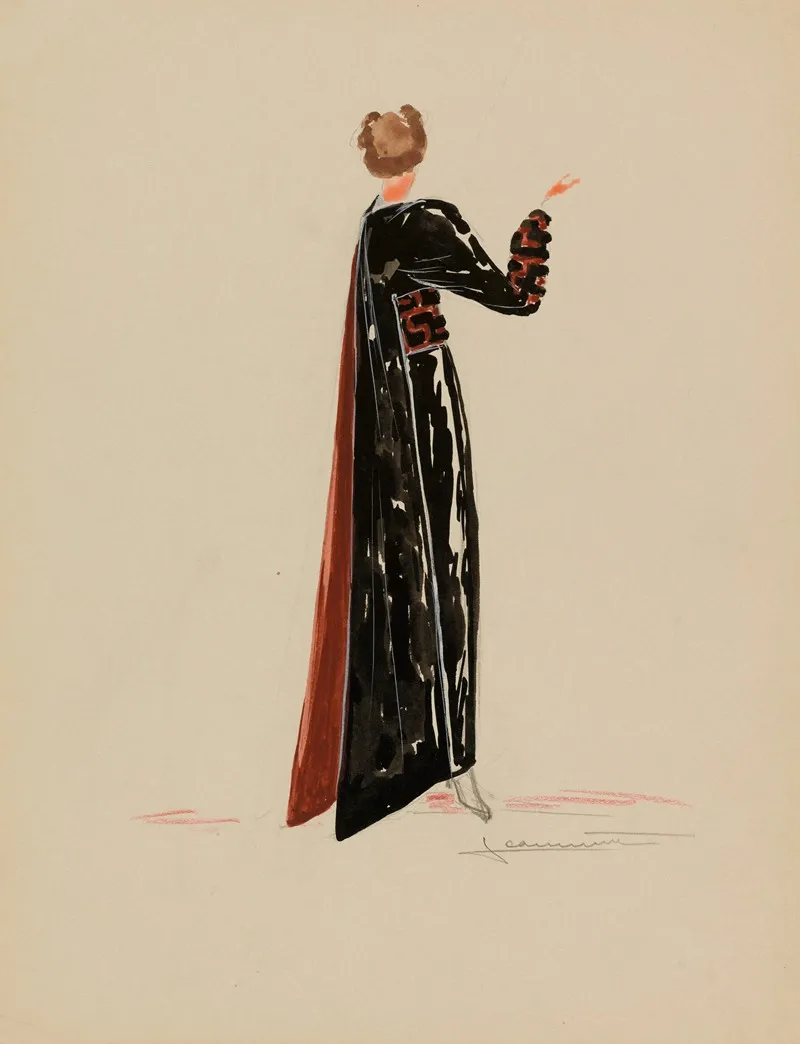 Robe Noire Avec Ceinture Et Manches A Motif Oriental Traine Au Dos Wall Art by Jeannette - High-Resolution Digital Print
