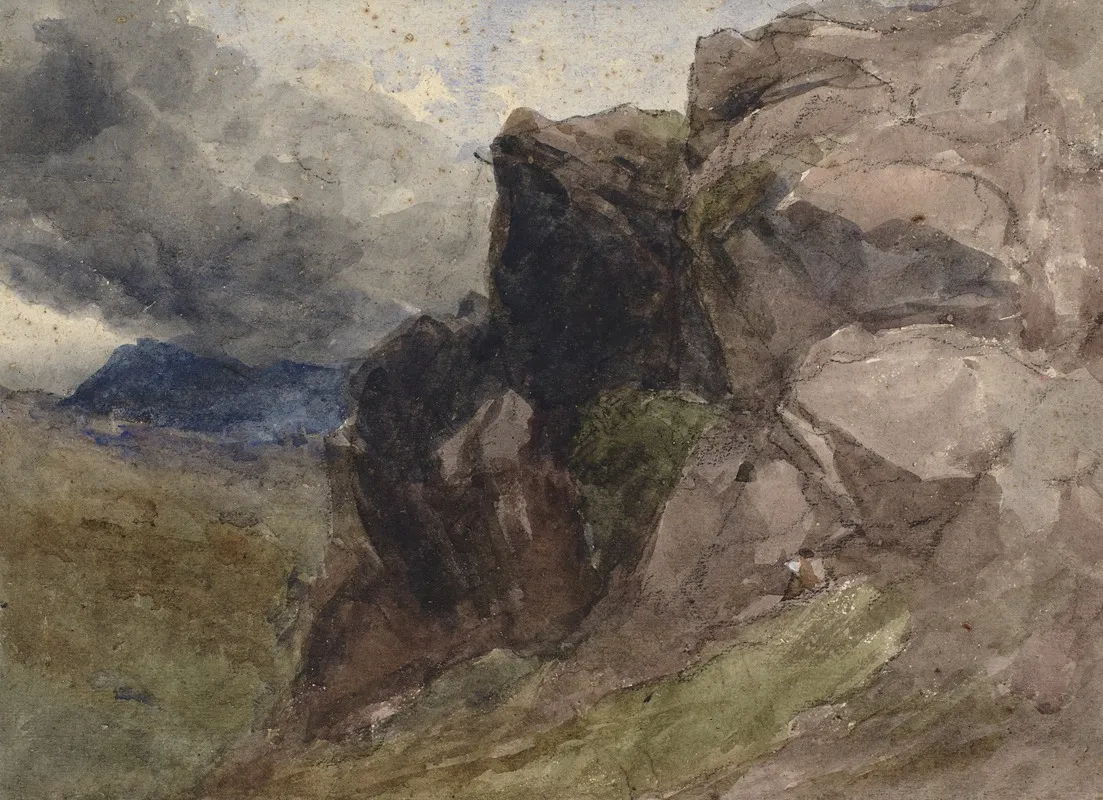 Rocky Landscape In Wales With Figure Drawing In The Foreground To The Right Wall Art by David Cox - High-Resolution Digital Print