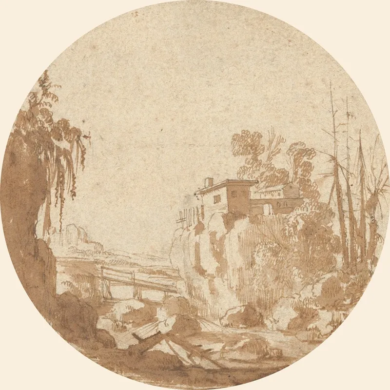 Rocky Landscape With A Bridge And A House Wall Art by Charles Cornelisz. de Hooch - High-Resolution Digital Print