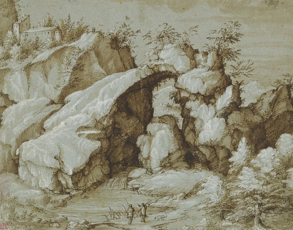 Rocky Landscape With A Natural Arch Wall Art by Gherardo Cibo - High-Resolution Digital Print