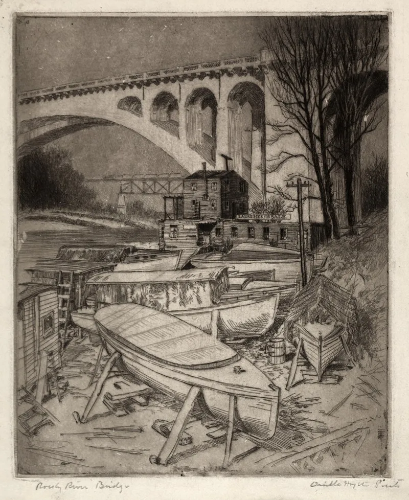 Rocky River Bridge Wall Art by Orville Houghton Peets - High-Resolution Digital Print