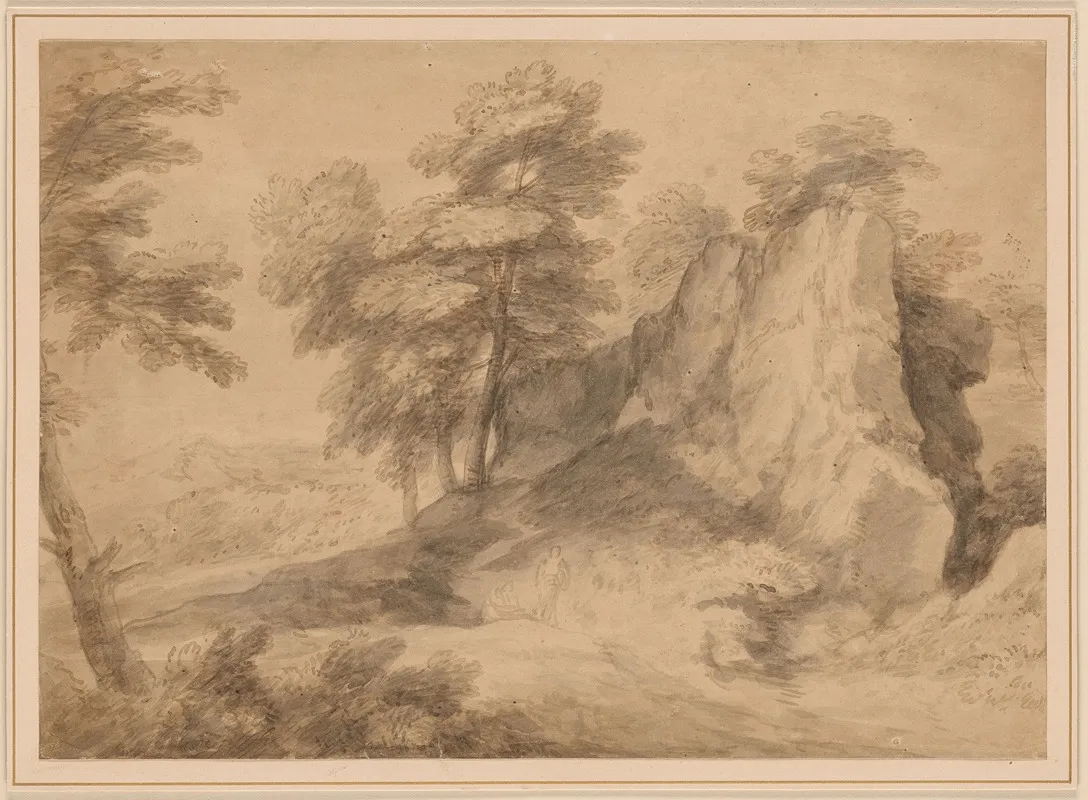Rocky Wooded Landscape With Figures Wall Art by Thomas Gainsborough - High-Resolution Digital Print